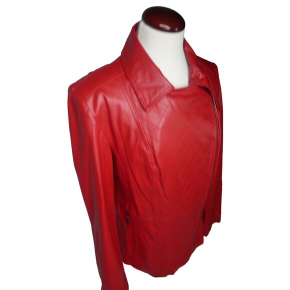 Hal Rubenstein Red Leather Fall Jacket Women's Large - Picture 4 of 9